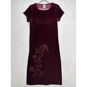 Vtg Velvet Babydoll Dress S/M Burgundy Midi Whimsigoth Vamp Fairygrunge 90s Y2K